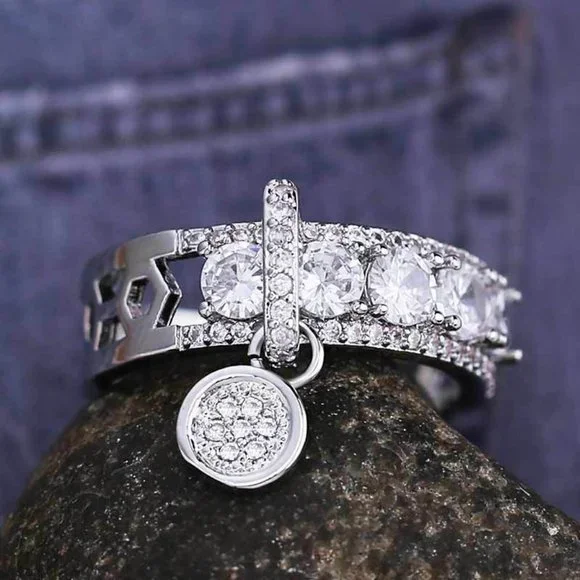 *NEW 925 Silver Round Diamond Drop Band Ring - Picture 6 of 8